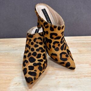 Steven by Steve Madden Leopard Calf Hair Mules Heels 6.5 M Pointed Toe
